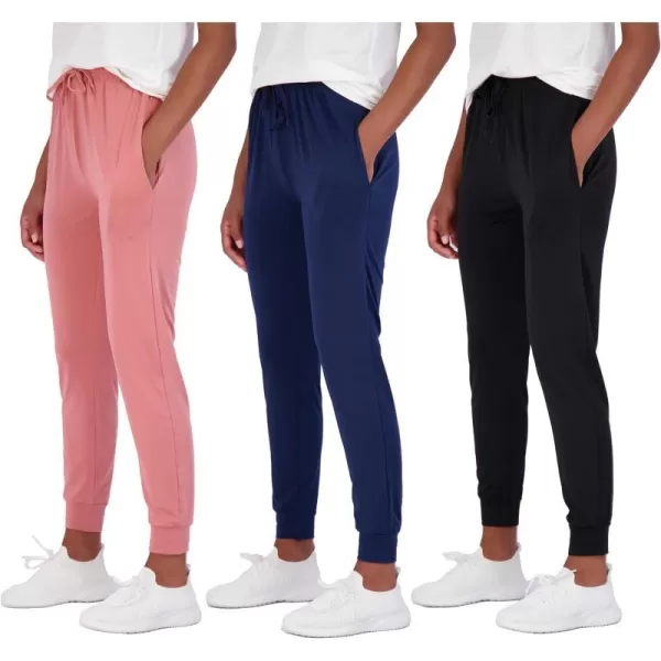 Real Essentials 3 Pack Womens DryFit Active Soft Lightweight Lounge Jogger Pants with Pockets Available in Plus SizeSet 1