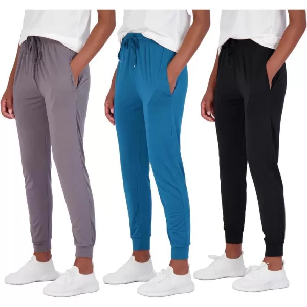 Real Essentials 3 Pack Womens DryFit Active Soft Lightweight Lounge Jogger Pants with Pockets Available in Plus SizeSet 3