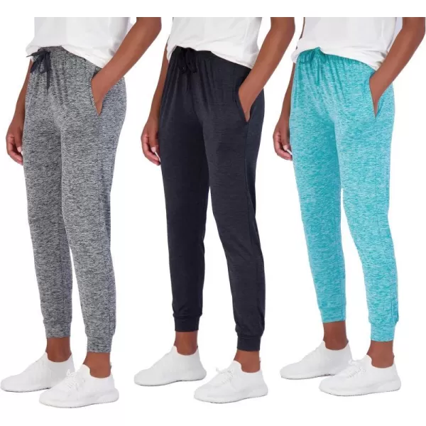 Real Essentials 3 Pack Womens DryFit Active Soft Lightweight Lounge Jogger Pants with Pockets Available in Plus SizeSet 5