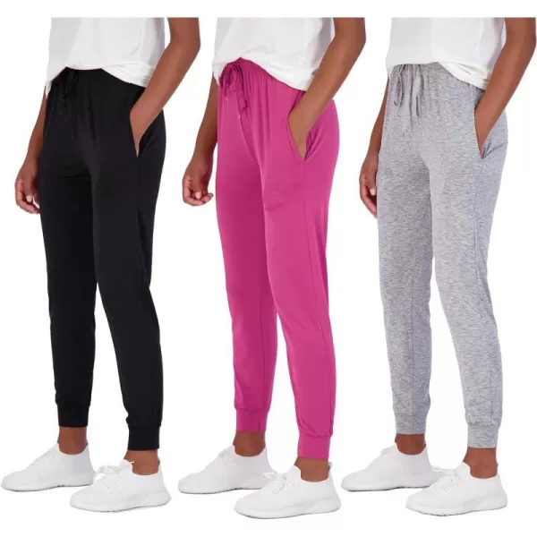 Real Essentials 3 Pack Womens DryFit Active Soft Lightweight Lounge Jogger Pants with Pockets Available in Plus SizeSet 6