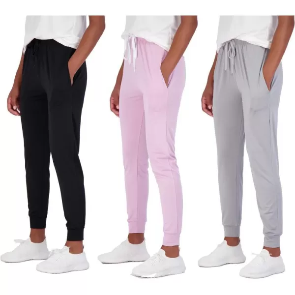 Real Essentials 3 Pack Womens DryFit Active Soft Lightweight Lounge Jogger Pants with Pockets Available in Plus SizeSet 7