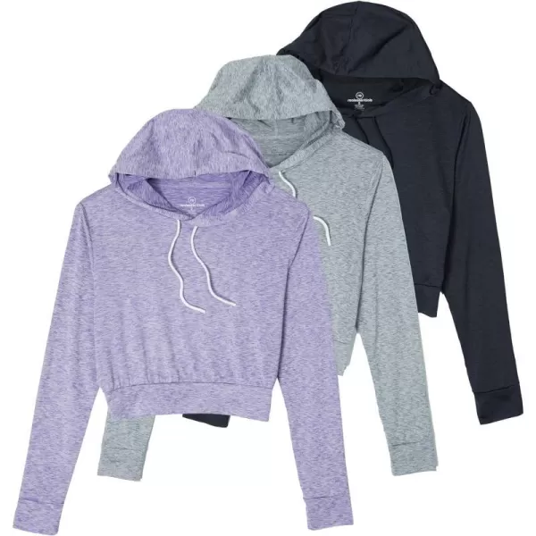 Real Essentials 3 Pack Womens DryFit Long Sleeve Cropped Hoodie  Athletic Hooded Crop Sweatshirt Available in Plus SizeTennis Set 2