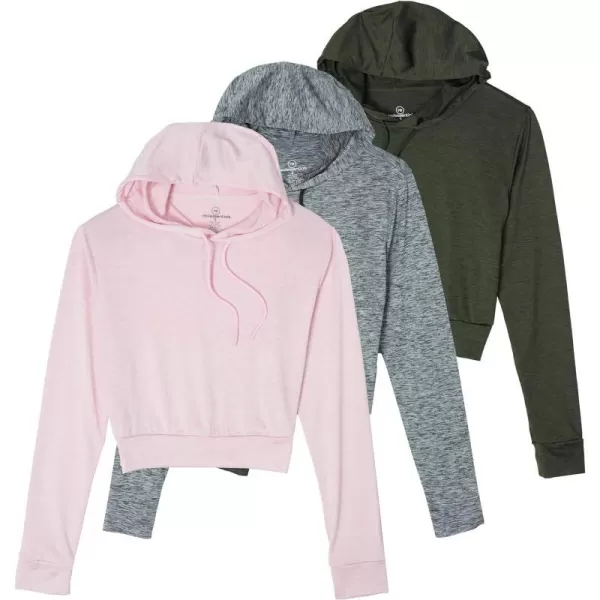 Real Essentials 3 Pack Womens DryFit Long Sleeve Cropped Hoodie  Athletic Hooded Crop Sweatshirt Available in Plus SizeTennis Set 3