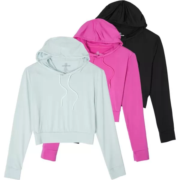 Real Essentials 3 Pack Womens DryFit Long Sleeve Cropped Hoodie  Athletic Hooded Crop Sweatshirt Available in Plus SizeTennis Set 4