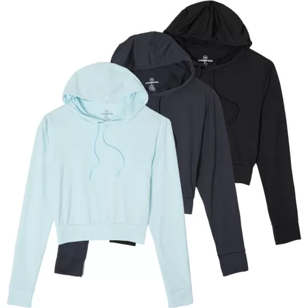 Real Essentials 3 Pack Womens DryFit Long Sleeve Cropped Hoodie  Athletic Hooded Crop Sweatshirt Available in Plus SizeTennis Set 5