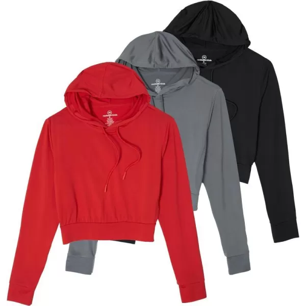 Real Essentials 3 Pack Womens DryFit Long Sleeve Cropped Hoodie  Athletic Hooded Crop Sweatshirt Available in Plus SizeTennis Set 6