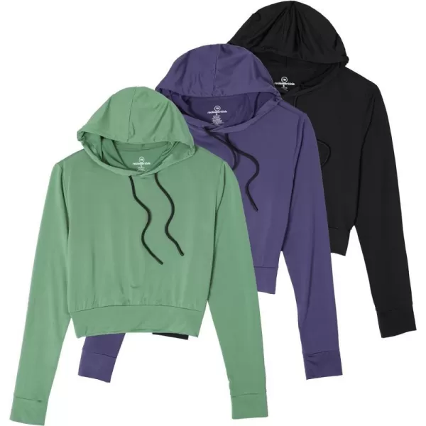 Real Essentials 3 Pack Womens DryFit Long Sleeve Cropped Hoodie  Athletic Hooded Crop Sweatshirt Available in Plus SizeTennis Set 8