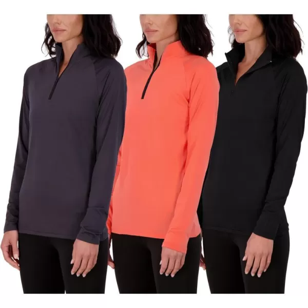 Real Essentials 3 Pack Womens DryFit Long Sleeve Quarter Zip  Full Zip Up Hoodie Workout Jacket Available in PlusQuarter Zip Set 1