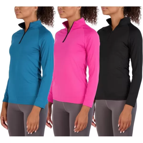 Real Essentials 3 Pack Womens DryFit Long Sleeve Quarter Zip  Full Zip Up Hoodie Workout Jacket Available in PlusQuarter Zip Set 11