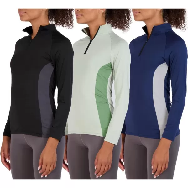 Real Essentials 3 Pack Womens DryFit Long Sleeve Quarter Zip  Full Zip Up Hoodie Workout Jacket Available in PlusQuarter Zip Set 12