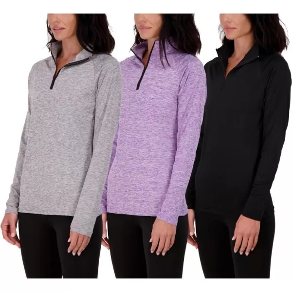 Real Essentials 3 Pack Womens DryFit Long Sleeve Quarter Zip  Full Zip Up Hoodie Workout Jacket Available in PlusQuarter Zip Set 3