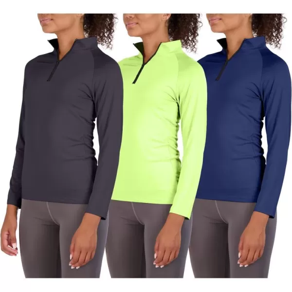 Real Essentials 3 Pack Womens DryFit Long Sleeve Quarter Zip  Full Zip Up Hoodie Workout Jacket Available in PlusQuarter Zip Set 9