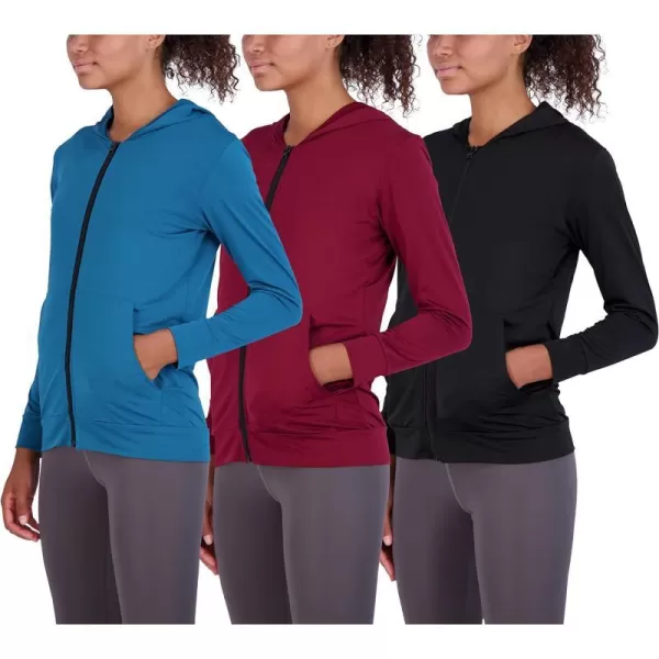 Real Essentials 3 Pack Womens DryFit Long Sleeve Quarter Zip  Full Zip Up Hoodie Workout Jacket Available in PlusSet 1