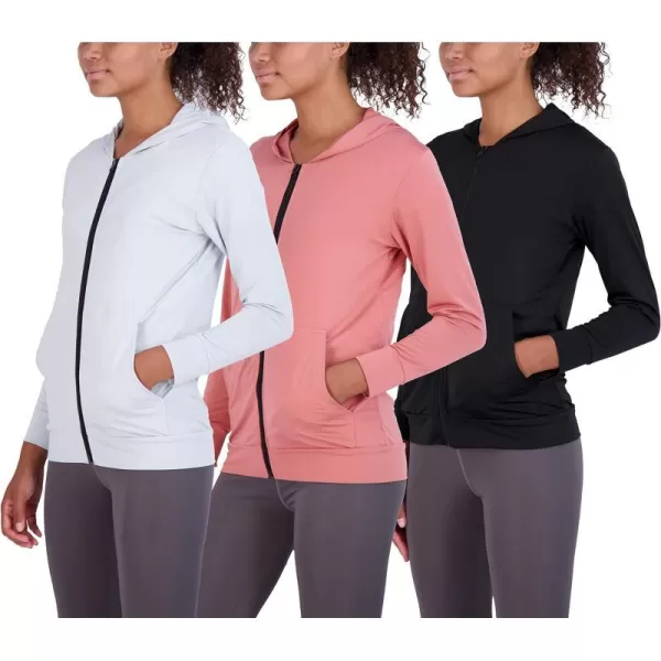 Real Essentials 3 Pack Womens DryFit Long Sleeve Quarter Zip  Full Zip Up Hoodie Workout Jacket Available in PlusSet 2