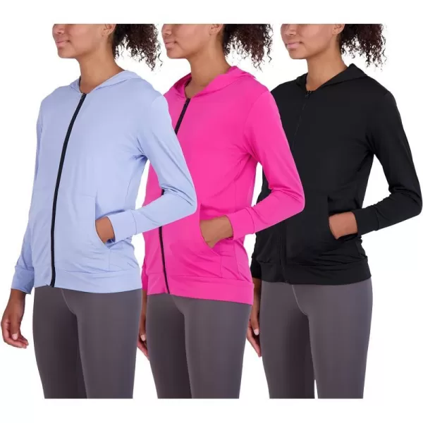 Real Essentials 3 Pack Womens DryFit Long Sleeve Quarter Zip  Full Zip Up Hoodie Workout Jacket Available in PlusSet 4