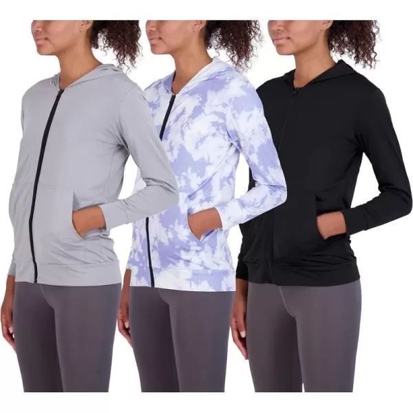 Real Essentials 3 Pack Womens DryFit Long Sleeve Quarter Zip  Full Zip Up Hoodie Workout Jacket Available in PlusSet 5