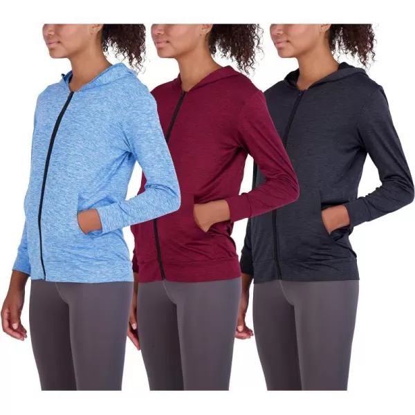 Real Essentials 3 Pack Womens DryFit Long Sleeve Quarter Zip  Full Zip Up Hoodie Workout Jacket Available in PlusSet 6