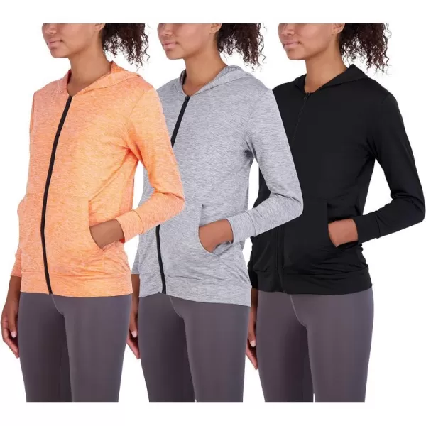 Real Essentials 3 Pack Womens DryFit Long Sleeve Quarter Zip  Full Zip Up Hoodie Workout Jacket Available in PlusSet 7