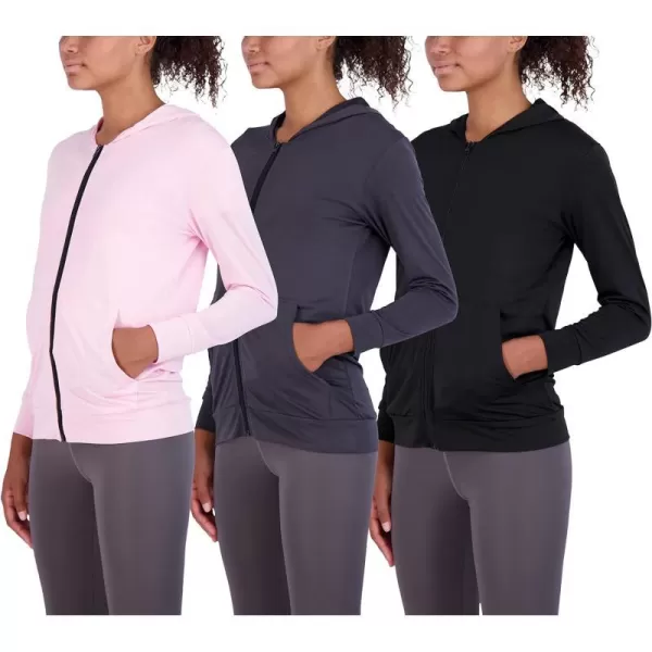 Real Essentials 3 Pack Womens DryFit Long Sleeve Quarter Zip  Full Zip Up Hoodie Workout Jacket Available in PlusSet 8