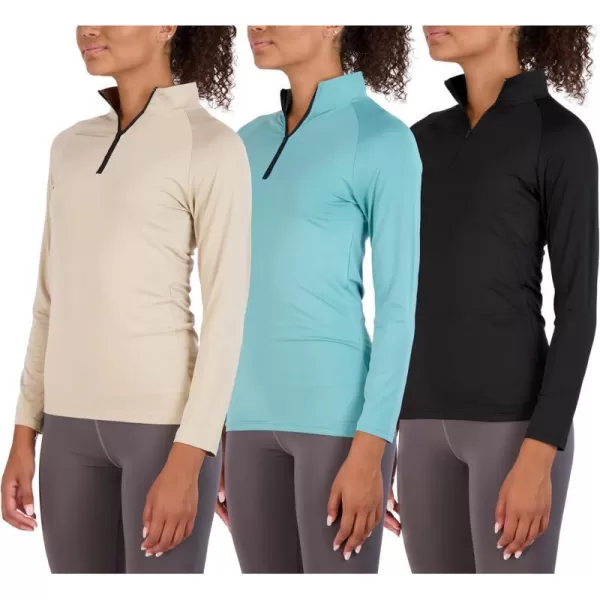 Real Essentials 3 Pack Womens DryFit Long Sleeve Quarter Zip amp Full Zip Up Hoodie Workout Jacket Available in PlusQuarter Zip Quarter Zip Set 10