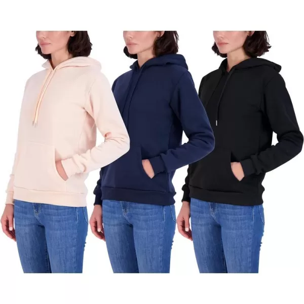 Real Essentials 3 Pack Womens Fleece LongSleeve Pullover Hoodie Active Sweatshirt Kangaroo Pocket  Available In PlusHooded Sweatshirt Set 1