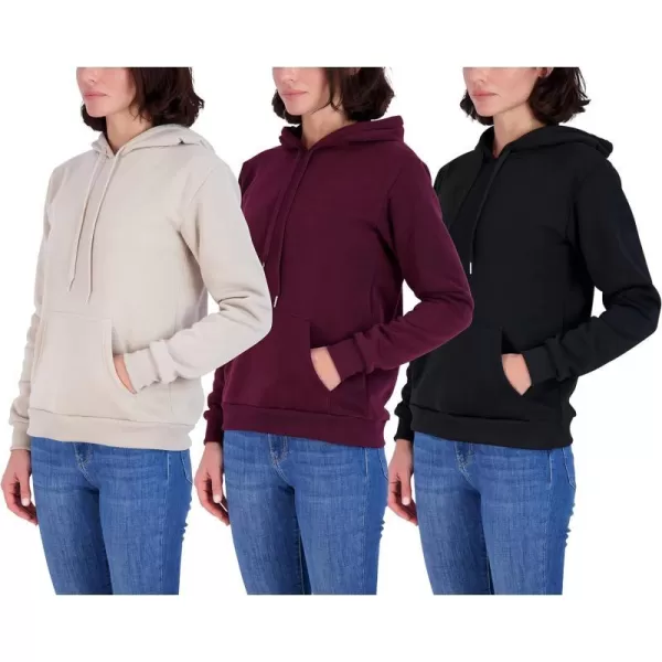 Real Essentials 3 Pack Womens Fleece LongSleeve Pullover Hoodie Active Sweatshirt Kangaroo Pocket  Available In PlusHooded Sweatshirt Set 2