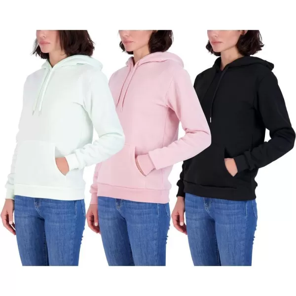 Real Essentials 3 Pack Womens Fleece LongSleeve Pullover Hoodie Active Sweatshirt Kangaroo Pocket  Available In PlusHooded Sweatshirt Set 4