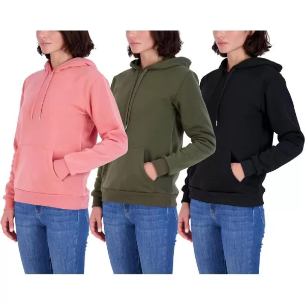 Real Essentials 3 Pack Womens Fleece LongSleeve Pullover Hoodie Active Sweatshirt Kangaroo Pocket  Available In PlusHooded Sweatshirt Set 7