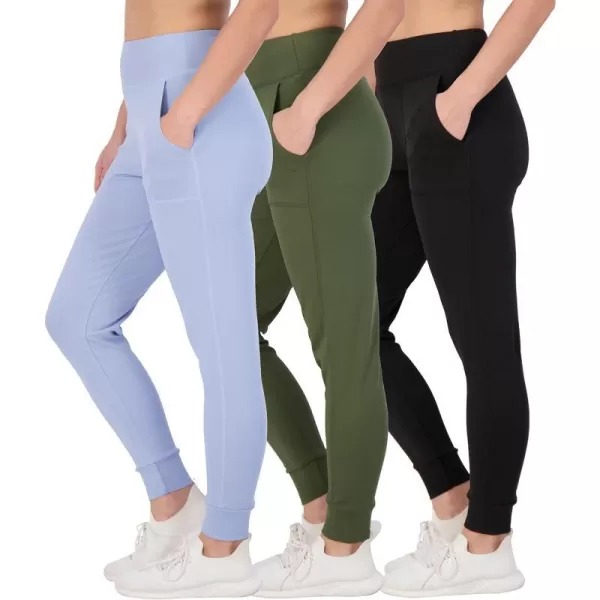 Real Essentials 3 Pack Womens Joggers with Pockets  High Waist Workout Yoga Tapered Sweatpants Lounge Available in PlusPlusSize Set 2