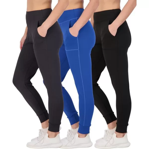 Real Essentials 3 Pack Womens Joggers with Pockets  High Waist Workout Yoga Tapered Sweatpants Lounge Available in PlusPlusSize Set 3