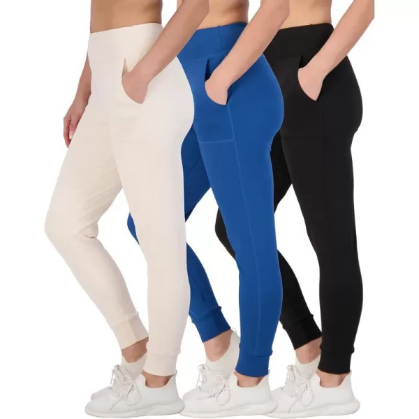 Real Essentials 3 Pack Womens Joggers with Pockets  High Waist Workout Yoga Tapered Sweatpants Lounge Available in PlusPlusSize Set 4