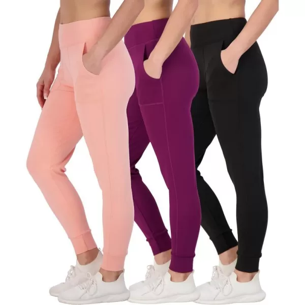 Real Essentials 3 Pack Womens Joggers with Pockets  High Waist Workout Yoga Tapered Sweatpants Lounge Available in PlusPlusSize Set 5