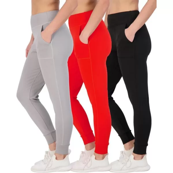 Real Essentials 3 Pack Womens Joggers with Pockets  High Waist Workout Yoga Tapered Sweatpants Lounge Available in PlusPlusSize Set 6