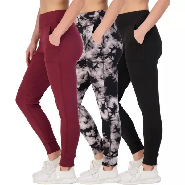 Real Essentials 3 Pack Womens Joggers with Pockets  High Waist Workout Yoga Tapered Sweatpants Lounge Available in PlusPlusSize Set 7