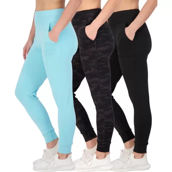 Real Essentials 3 Pack Womens Joggers with Pockets  High Waist Workout Yoga Tapered Sweatpants Lounge Available in PlusPlusSize Set 8