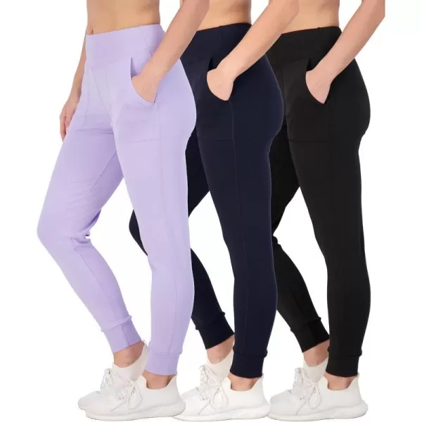 Real Essentials 3 Pack Womens Joggers with Pockets  High Waist Workout Yoga Tapered Sweatpants Lounge Available in PlusPlusSize Set 9