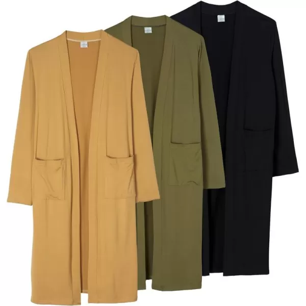 Real Essentials 3 Pack Womens Long Sleeve OpenFront Cardigan with Pockets Available in Plus SizeStandard Set 2