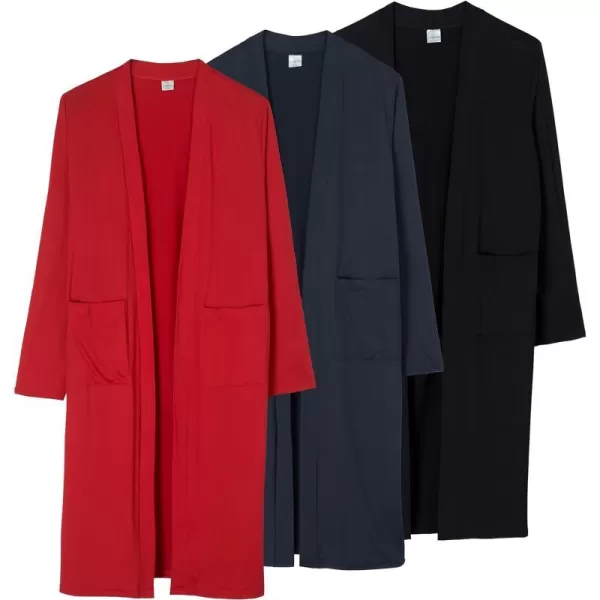 Real Essentials 3 Pack Womens Long Sleeve OpenFront Cardigan with Pockets Available in Plus SizeStandard Set 3