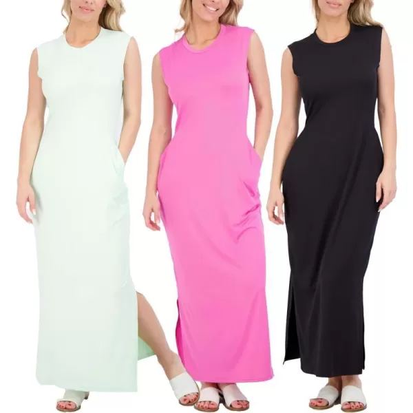 Real Essentials 3 Pack Womens Long Tank Maxi TShirt Summer Casual Dress with Pockets Available in Plus SizeSet 5