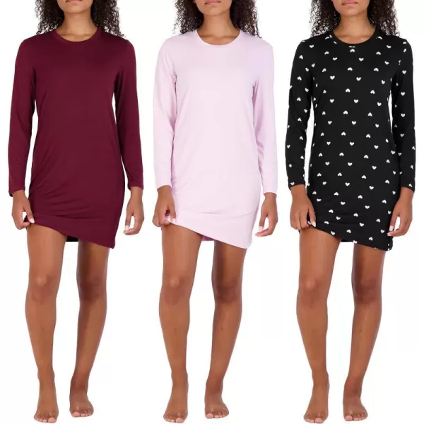 Real Essentials 3 Pack Womens Nightshirt Long Sleeve UltraSoft Print Nightgown Sleep Dress Available In Plus SizeRegular Set 5