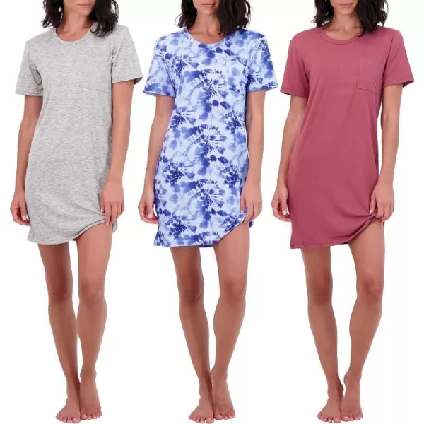 Real Essentials 3 Pack Womens Nightshirt Short Sleeve Soft Nightgown Sleep Dress With Pocket Available In Plus SizePlus Size Set 2