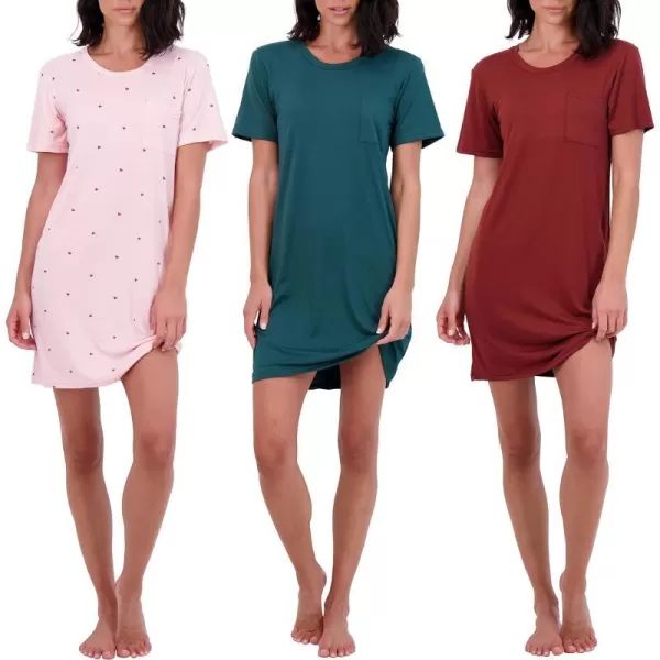 Real Essentials 3 Pack Womens Nightshirt Short Sleeve Soft Nightgown Sleep Dress With Pocket Available In Plus SizePlus Size Set 4