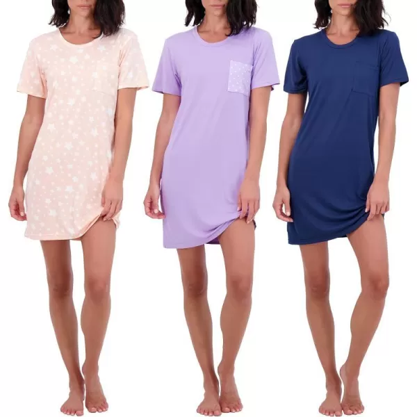 Real Essentials 3 Pack Womens Nightshirt Short Sleeve Soft Nightgown Sleep Dress With Pocket Available In Plus SizePlus Size Set 6