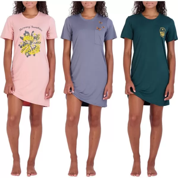 Real Essentials 3 Pack Womens Printed Nightshirt Short Sleeve UltraSoft Nightgown Sleep Dress Available In Plus SizePlus Size Set 4