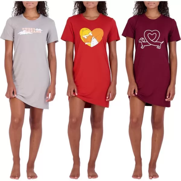 Real Essentials 3 Pack Womens Printed Nightshirt Short Sleeve UltraSoft Nightgown Sleep Dress Available In Plus SizeSet 2