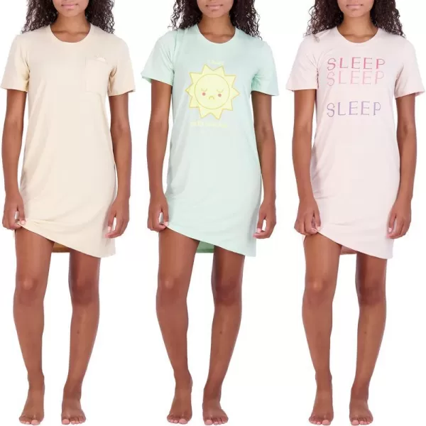 Real Essentials 3 Pack Womens Printed Nightshirt Short Sleeve UltraSoft Nightgown Sleep Dress Available In Plus SizeStandard Set 7