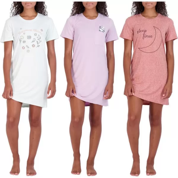 Real Essentials 3 Pack Womens Printed Nightshirt Short Sleeve UltraSoft Nightgown Sleep Dress Available In Plus SizeStandard Set 8