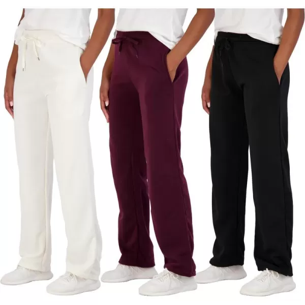 Real Essentials 3 Pack Womens Relaxed Fit Fleece Open Bottom Sweatpants  Casual Athleisure Available in PlusPlus Size Set 1