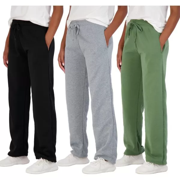 Real Essentials 3 Pack Womens Relaxed Fit Fleece Open Bottom Sweatpants  Casual Athleisure Available in PlusPlus Size Set 8