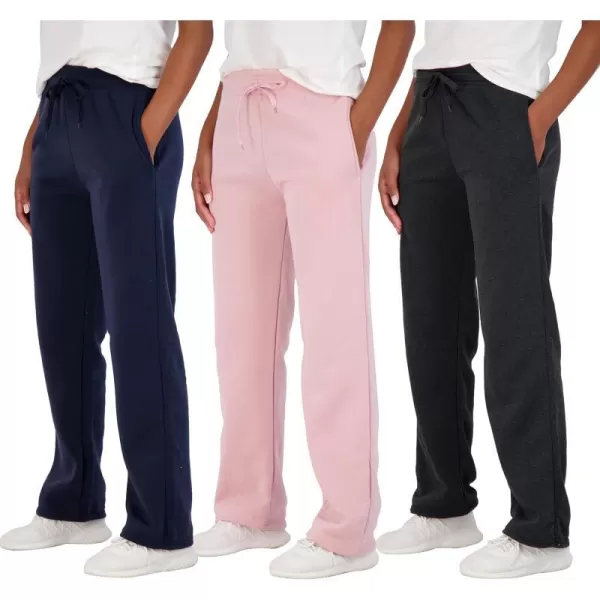 Real Essentials 3 Pack Womens Relaxed Fit Fleece Open Bottom Sweatpants  Casual Athleisure Available in PlusRegular Set 3